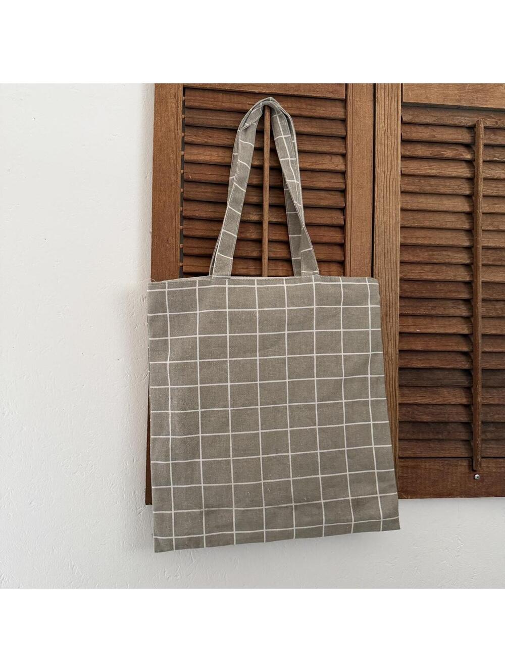 Small grey plaid zipper pouch book bag tote